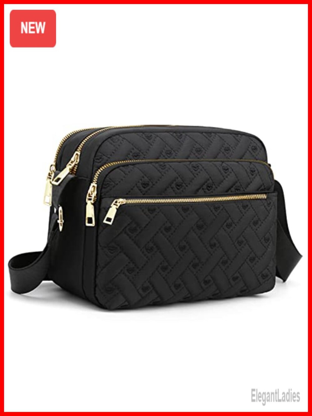Waterproof Nylon Quilted Crossbody Purse with Hand Stitched Love Pattern
